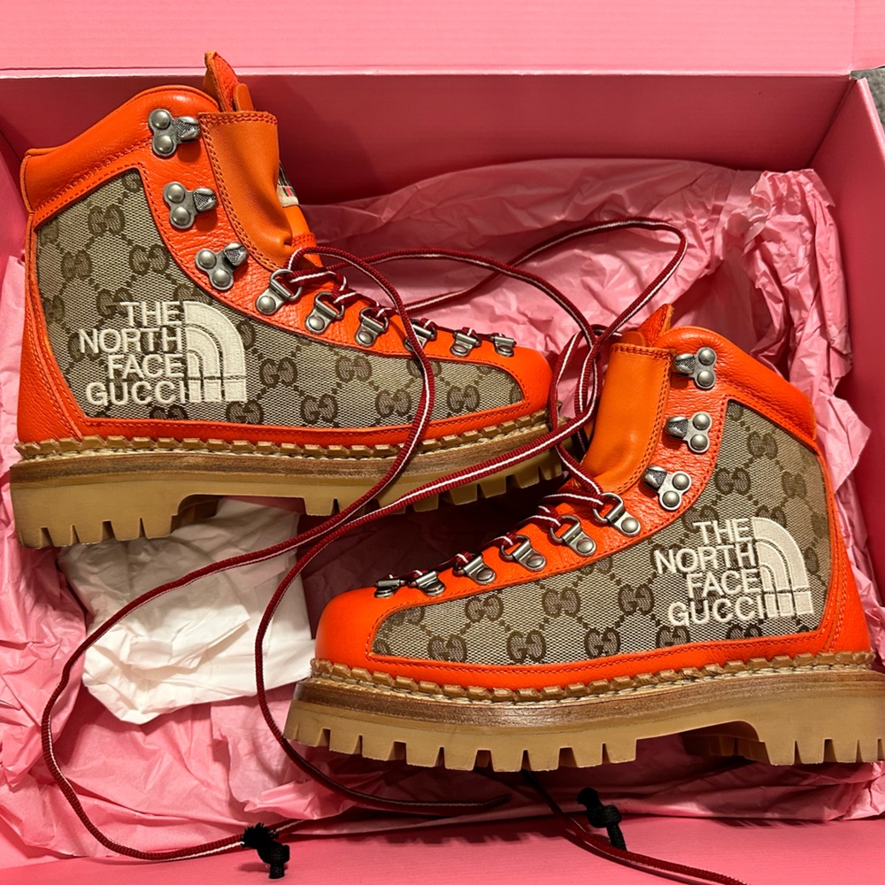 Gucci X THE NORTH FACE Monogram Textured Calfskin Women’s Hiking Ankle Boots
